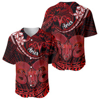 Polynesian Pride Aries Zodiac Baseball Jersey Astrological Sign Tribal Plumeria Red Galaxy - Wonder Print Shop