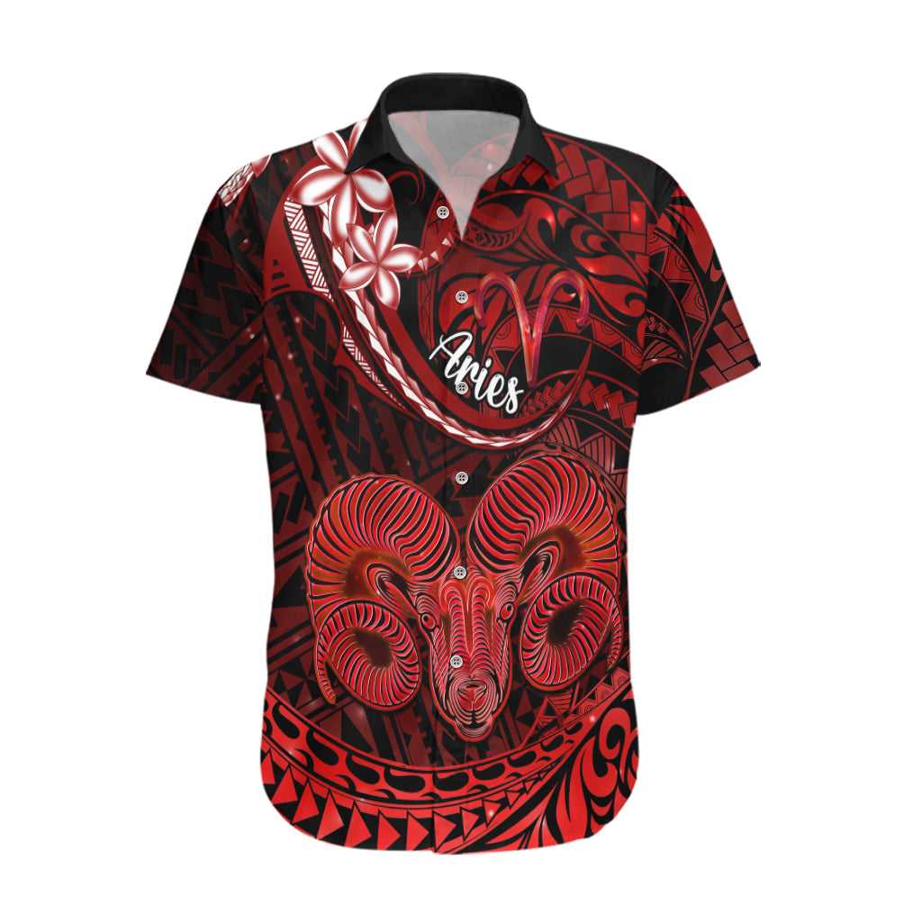 Polynesian Pride Aries Zodiac Hawaiian Shirt Astrological Sign Tribal Plumeria Red Galaxy - Wonder Print Shop