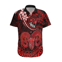 Polynesian Pride Aries Zodiac Hawaiian Shirt Astrological Sign Tribal Plumeria Red Galaxy - Wonder Print Shop