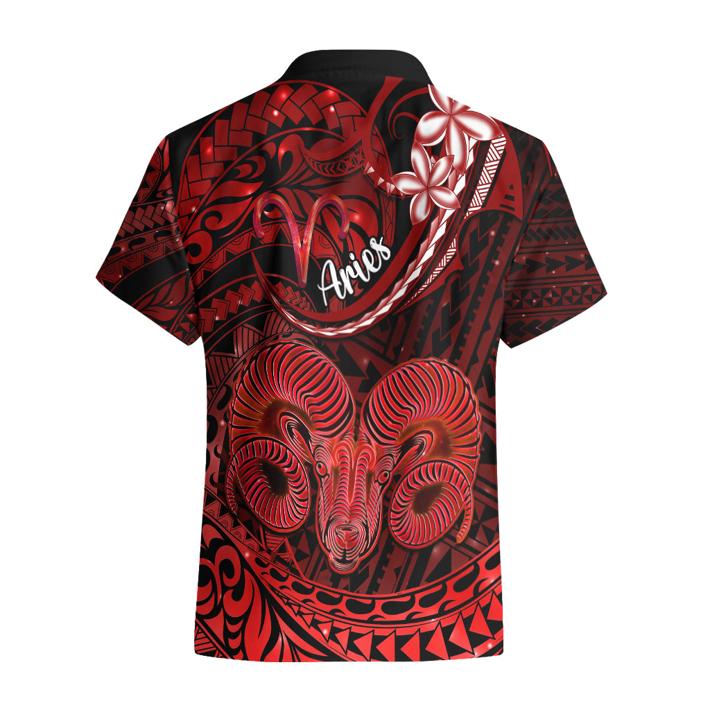 Polynesian Pride Aries Zodiac Hawaiian Shirt Astrological Sign Tribal Plumeria Red Galaxy - Wonder Print Shop