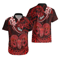 Polynesian Pride Aries Zodiac Hawaiian Shirt Astrological Sign Tribal Plumeria Red Galaxy - Wonder Print Shop