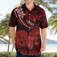 Polynesian Pride Aries Zodiac Hawaiian Shirt Astrological Sign Tribal Plumeria Red Galaxy - Wonder Print Shop