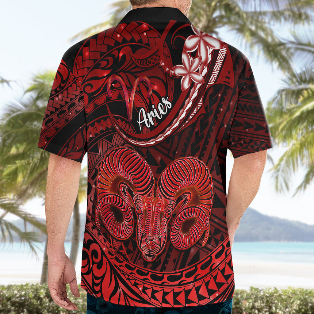 Polynesian Pride Aries Zodiac Hawaiian Shirt Astrological Sign Tribal Plumeria Red Galaxy - Wonder Print Shop