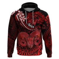 Polynesian Pride Aries Zodiac Hoodie Astrological Sign Tribal Plumeria Red Galaxy - Wonder Print Shop