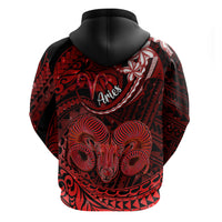 Polynesian Pride Aries Zodiac Hoodie Astrological Sign Tribal Plumeria Red Galaxy - Wonder Print Shop