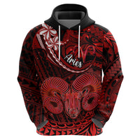 Polynesian Pride Aries Zodiac Hoodie Astrological Sign Tribal Plumeria Red Galaxy - Wonder Print Shop