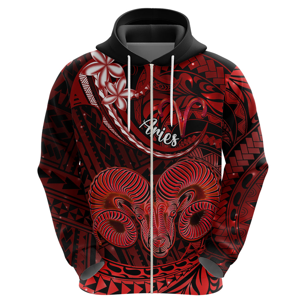 Polynesian Pride Aries Zodiac Hoodie Astrological Sign Tribal Plumeria Red Galaxy - Wonder Print Shop