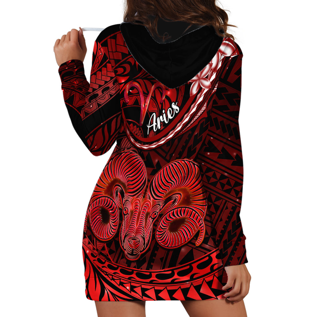 Polynesian Pride Aries Zodiac Hoodie Dress Astrological Sign Tribal Plumeria Red Galaxy - Wonder Print Shop
