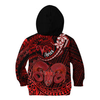 Polynesian Pride Aries Zodiac Kid Hoodie Astrological Sign Tribal Plumeria Red Galaxy - Wonder Print Shop