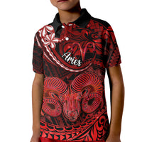 Polynesian Pride Aries Zodiac Kid Polo Shirt Astrological Sign Tribal Plumeria Red Galaxy - Wonder Print Shop
