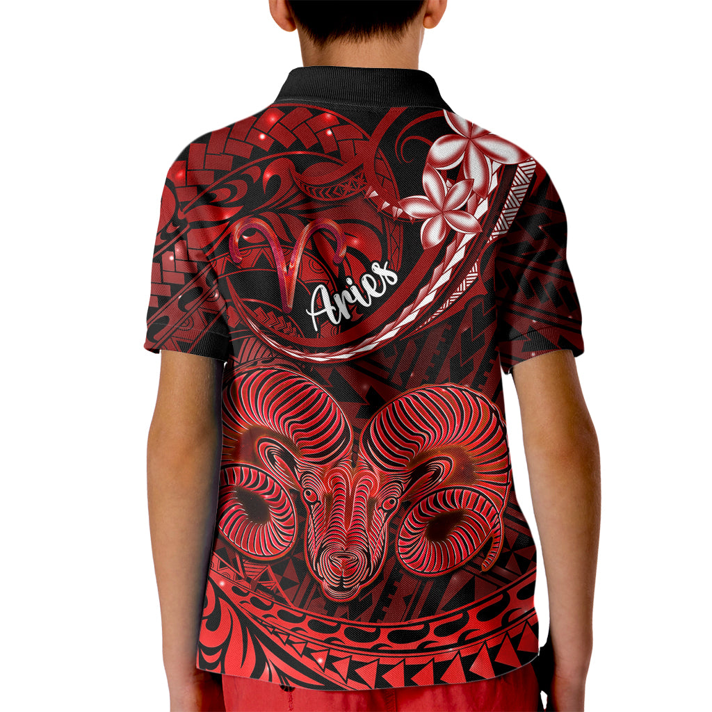 Polynesian Pride Aries Zodiac Kid Polo Shirt Astrological Sign Tribal Plumeria Red Galaxy - Wonder Print Shop