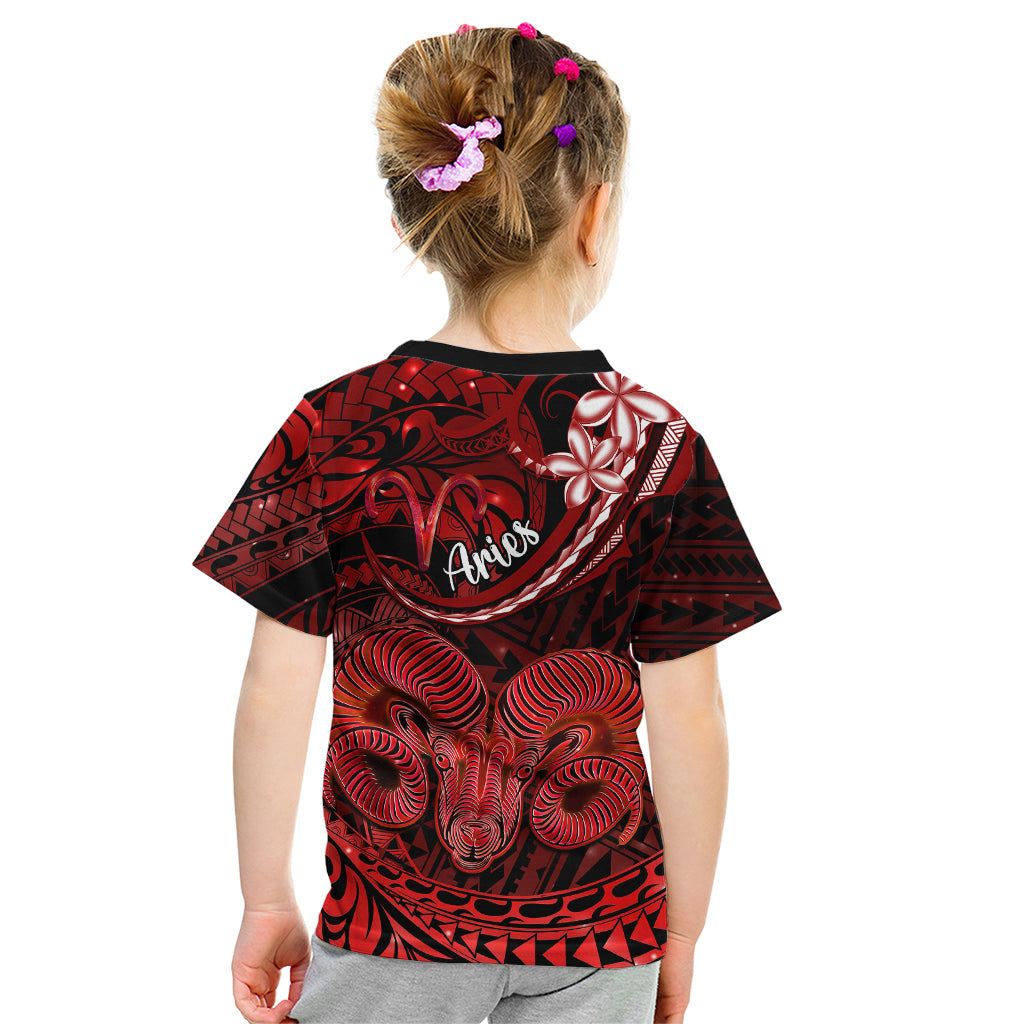 Polynesian Pride Aries Zodiac Kid T Shirt Astrological Sign Tribal Plumeria Red Galaxy - Wonder Print Shop