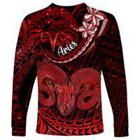 Polynesian Pride Aries Zodiac Long Sleeve Shirt Astrological Sign Tribal Plumeria Red Galaxy - Wonder Print Shop