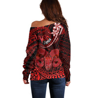 Polynesian Pride Aries Zodiac Off Shoulder Sweater Astrological Sign Tribal Plumeria Red Galaxy - Wonder Print Shop