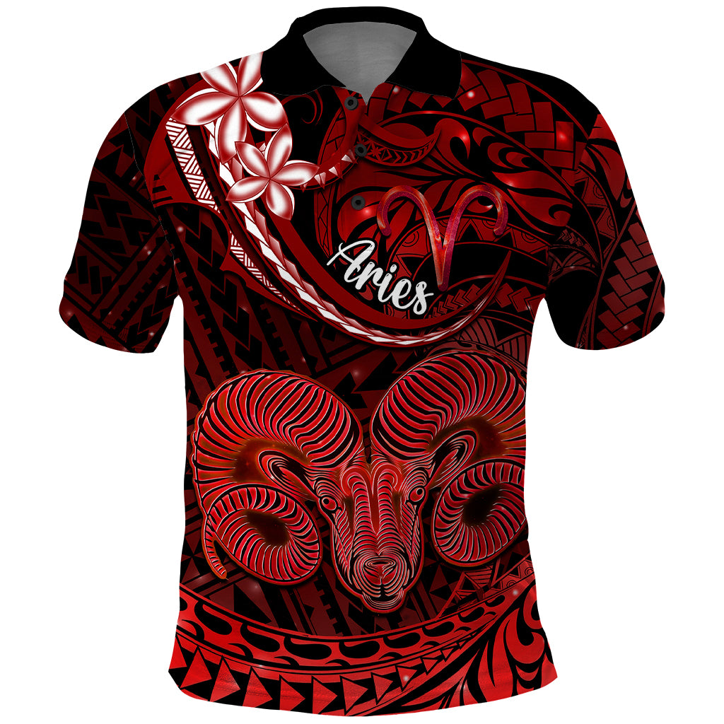 Polynesian Pride Aries Zodiac Polo Shirt Astrological Sign Tribal Plumeria Red Galaxy - Wonder Print Shop