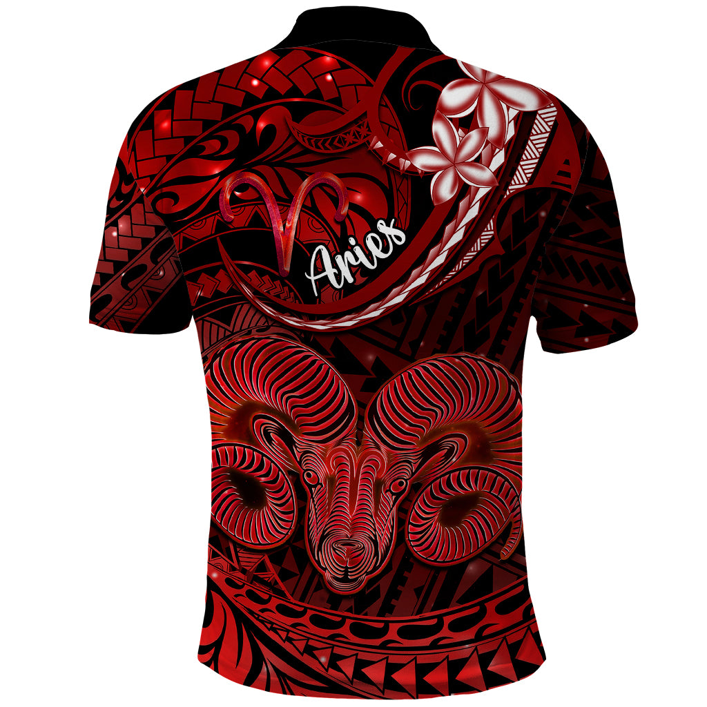 Polynesian Pride Aries Zodiac Polo Shirt Astrological Sign Tribal Plumeria Red Galaxy - Wonder Print Shop