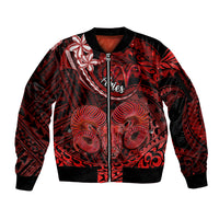 Polynesian Pride Aries Zodiac Sleeve Zip Bomber Jacket Astrological Sign Tribal Plumeria Red Galaxy - Wonder Print Shop