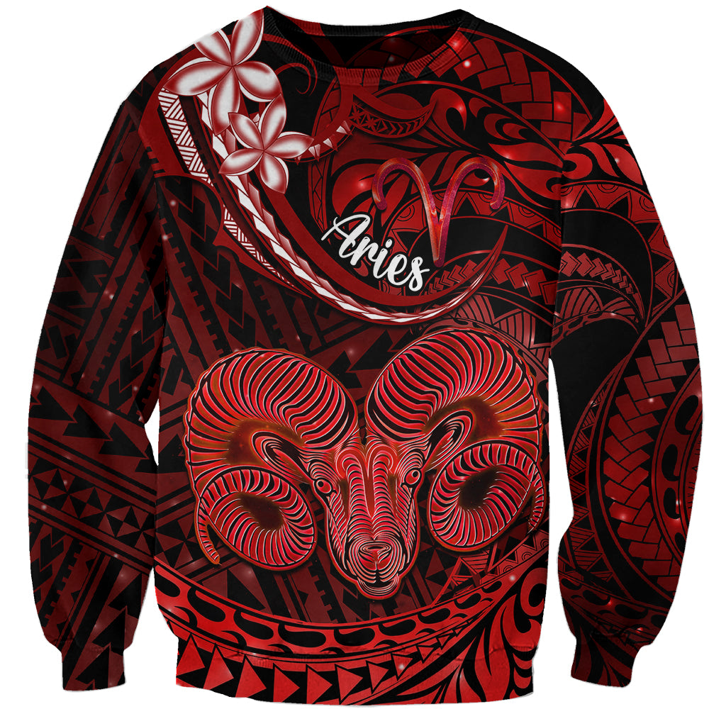 Polynesian Pride Aries Zodiac Sweatshirt Astrological Sign Tribal Plumeria Red Galaxy - Wonder Print Shop