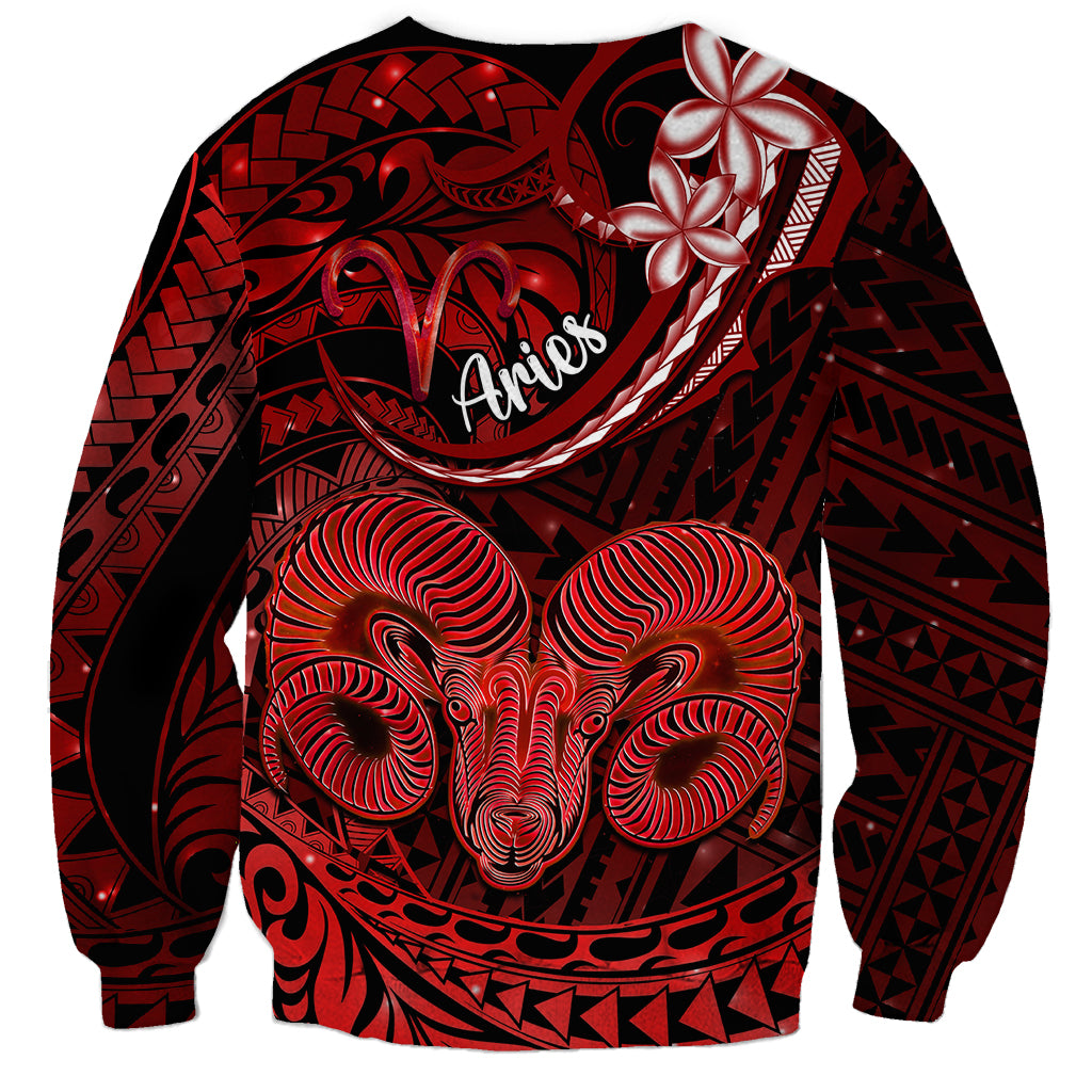 Polynesian Pride Aries Zodiac Sweatshirt Astrological Sign Tribal Plumeria Red Galaxy - Wonder Print Shop