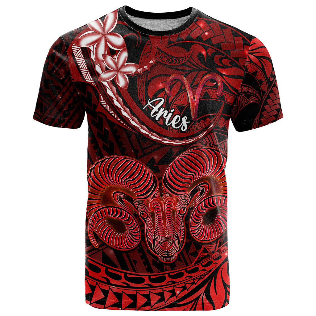 Polynesian Pride Aries Zodiac T Shirt Astrological Sign Tribal Plumeria Red Galaxy - Wonder Print Shop
