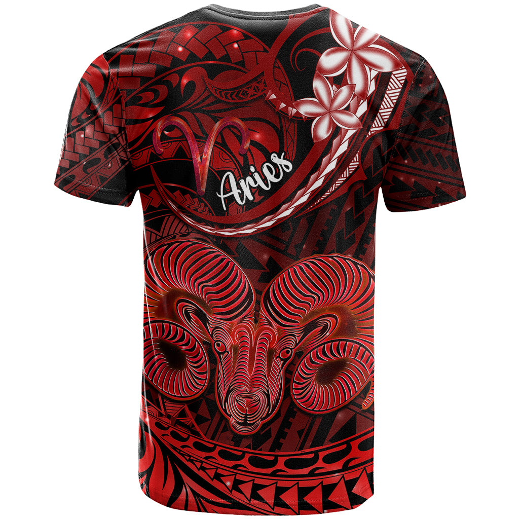 Polynesian Pride Aries Zodiac T Shirt Astrological Sign Tribal Plumeria Red Galaxy - Wonder Print Shop