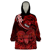 Polynesian Pride Aries Zodiac Wearable Blanket Hoodie Astrological Sign Tribal Plumeria Red Galaxy - Wonder Print Shop