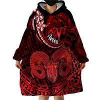 Polynesian Pride Aries Zodiac Wearable Blanket Hoodie Astrological Sign Tribal Plumeria Red Galaxy - Wonder Print Shop