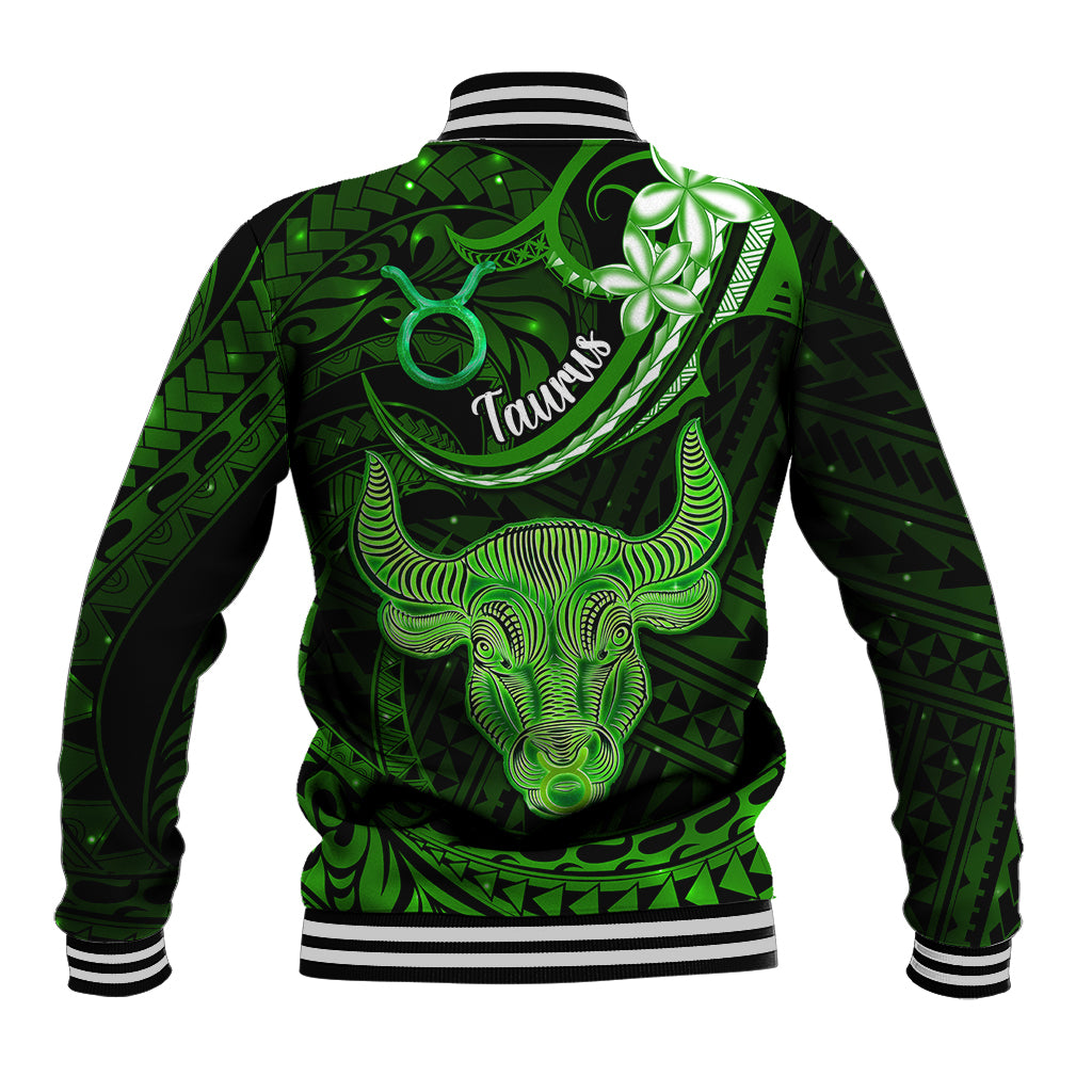Polynesian Pride Taurus Zodiac Baseball Jacket Astrological Sign Tribal Plumeria Green Galaxy - Wonder Print Shop