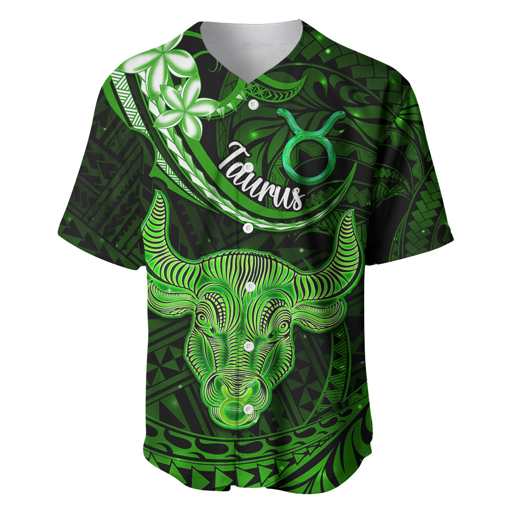 Polynesian Pride Taurus Zodiac Baseball Jersey Astrological Sign Tribal Plumeria Green Galaxy - Wonder Print Shop