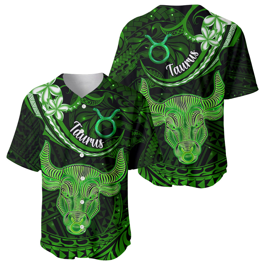 Polynesian Pride Taurus Zodiac Baseball Jersey Astrological Sign Tribal Plumeria Green Galaxy - Wonder Print Shop