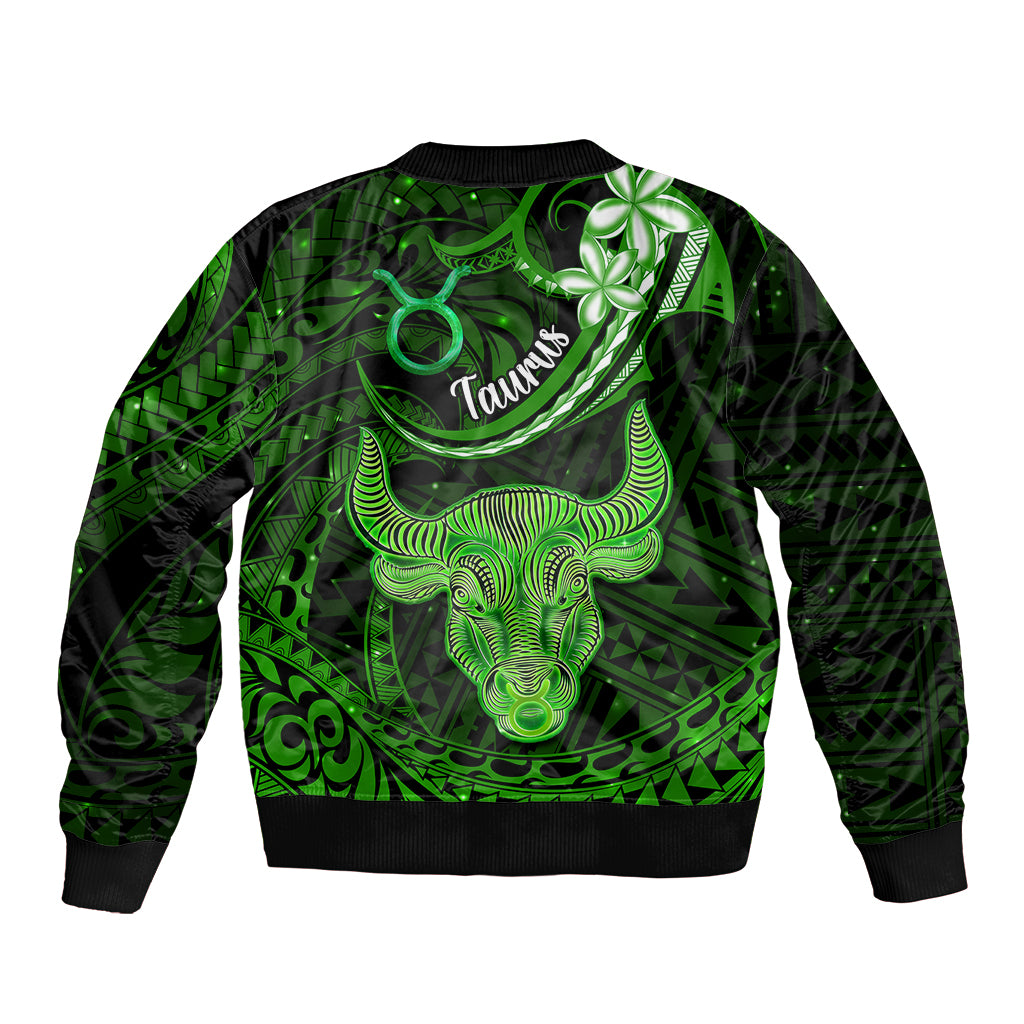 Polynesian Pride Taurus Zodiac Bomber Jacket Astrological Sign Tribal Plumeria Green Galaxy - Wonder Print Shop