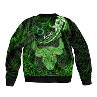 Polynesian Pride Taurus Zodiac Bomber Jacket Astrological Sign Tribal Plumeria Green Galaxy - Wonder Print Shop