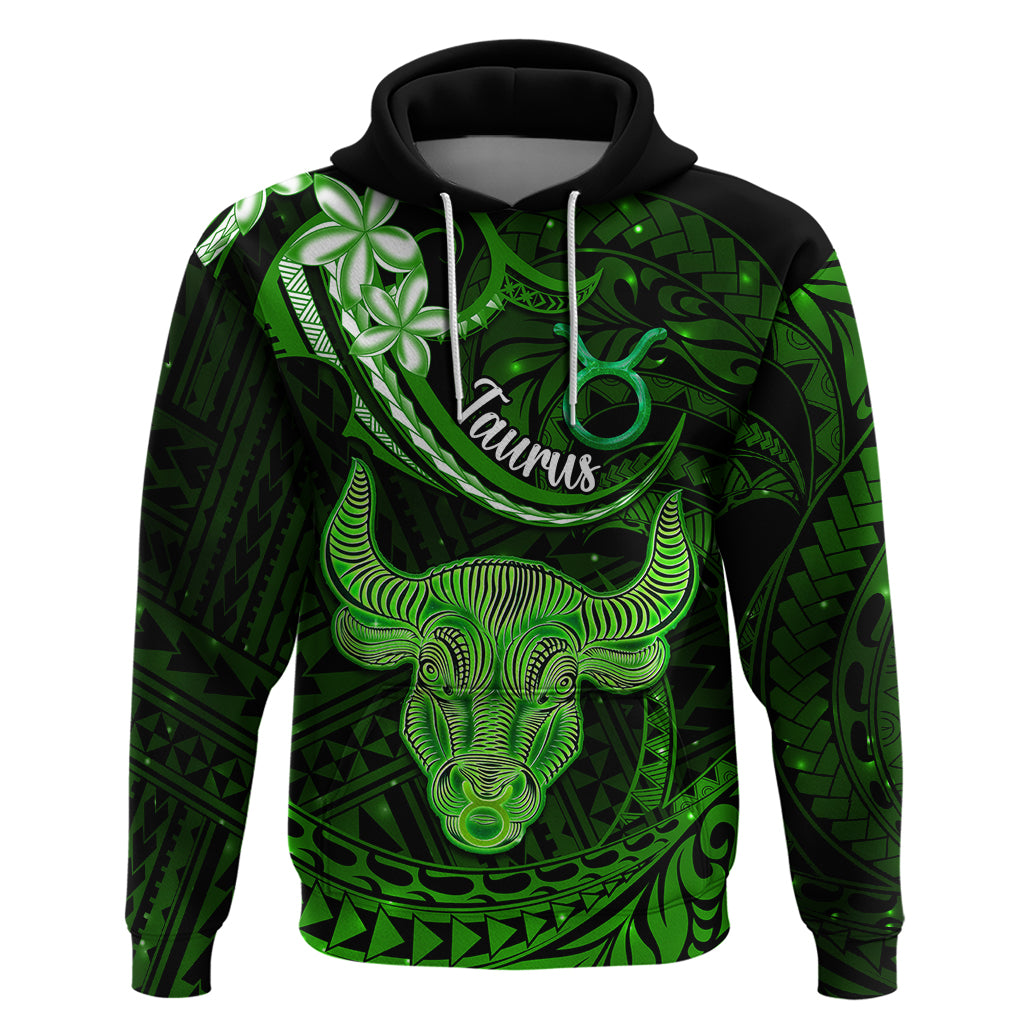 Polynesian Pride Taurus Zodiac Hoodie Astrological Sign Tribal Plumeria Green Galaxy - Wonder Print Shop