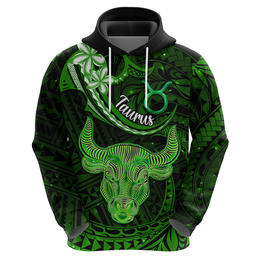 Polynesian Pride Taurus Zodiac Hoodie Astrological Sign Tribal Plumeria Green Galaxy - Wonder Print Shop