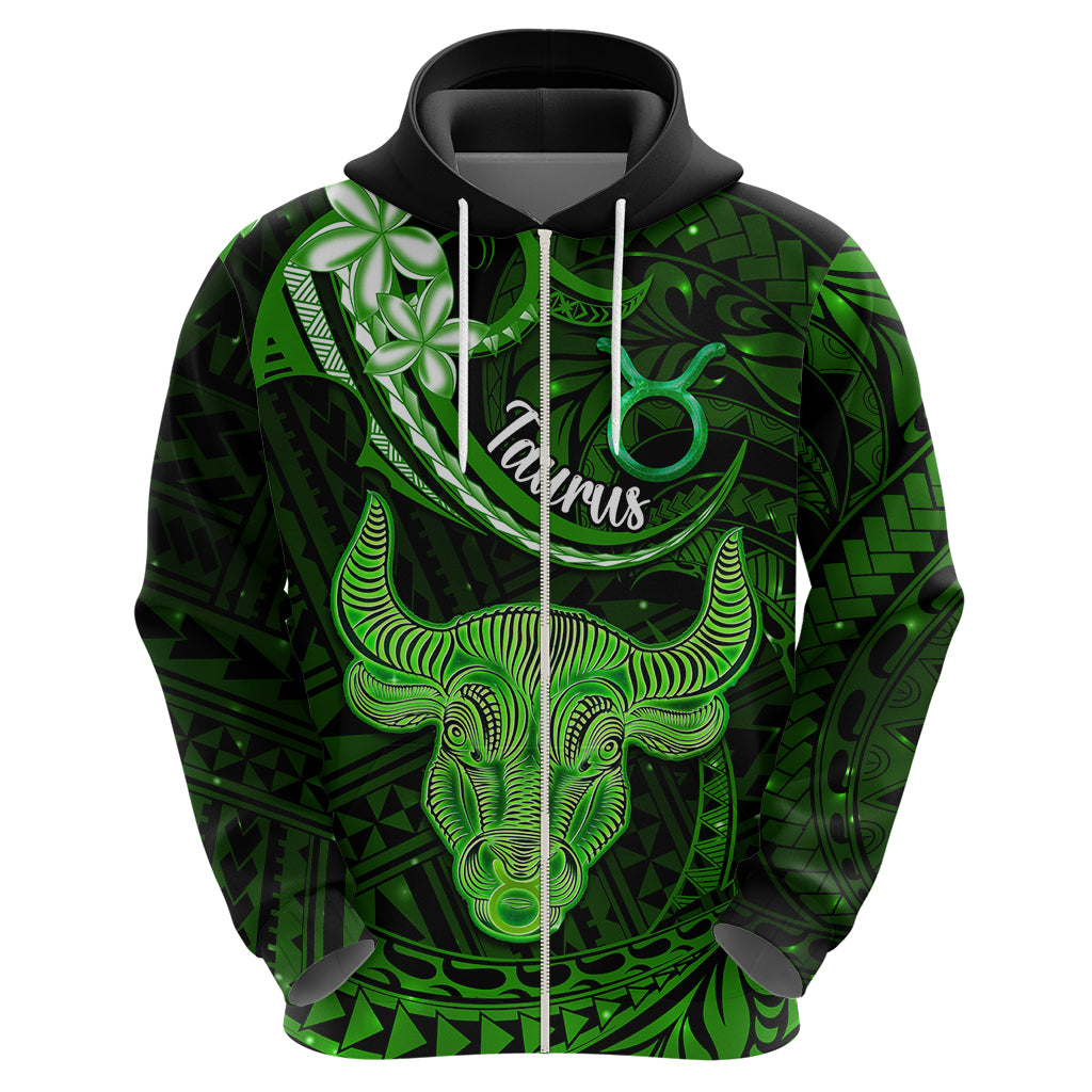 Polynesian Pride Taurus Zodiac Hoodie Astrological Sign Tribal Plumeria Green Galaxy - Wonder Print Shop