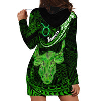 Polynesian Pride Taurus Zodiac Hoodie Dress Astrological Sign Tribal Plumeria Green Galaxy - Wonder Print Shop