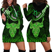 Polynesian Pride Taurus Zodiac Hoodie Dress Astrological Sign Tribal Plumeria Green Galaxy - Wonder Print Shop