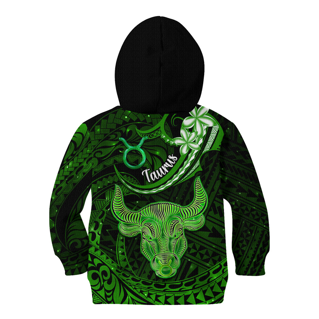 Polynesian Pride Taurus Zodiac Kid Hoodie Astrological Sign Tribal Plumeria Green Galaxy - Wonder Print Shop
