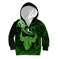 Polynesian Pride Taurus Zodiac Kid Hoodie Astrological Sign Tribal Plumeria Green Galaxy - Wonder Print Shop