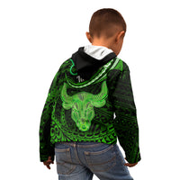 Polynesian Pride Taurus Zodiac Kid Hoodie Astrological Sign Tribal Plumeria Green Galaxy - Wonder Print Shop