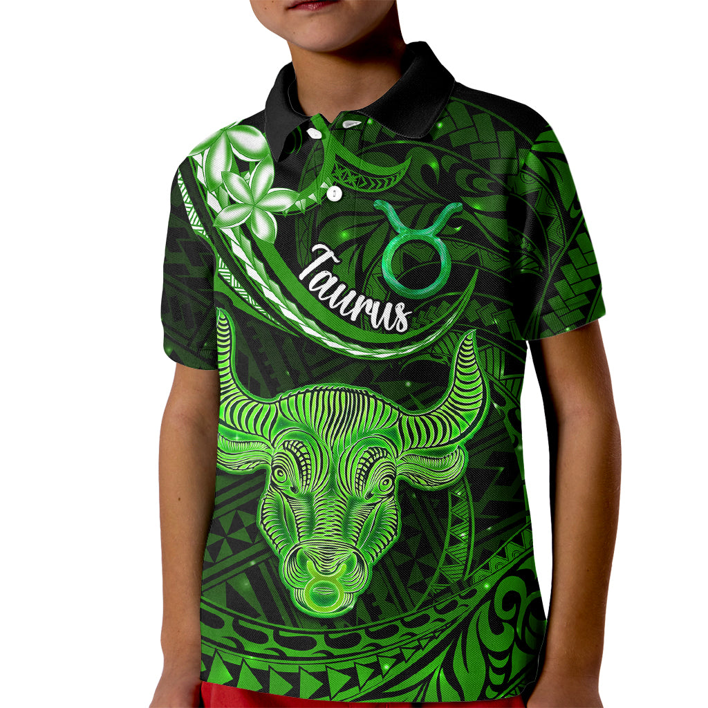 Polynesian Pride Taurus Zodiac Kid Polo Shirt Astrological Sign Tribal Plumeria Green Galaxy - Wonder Print Shop