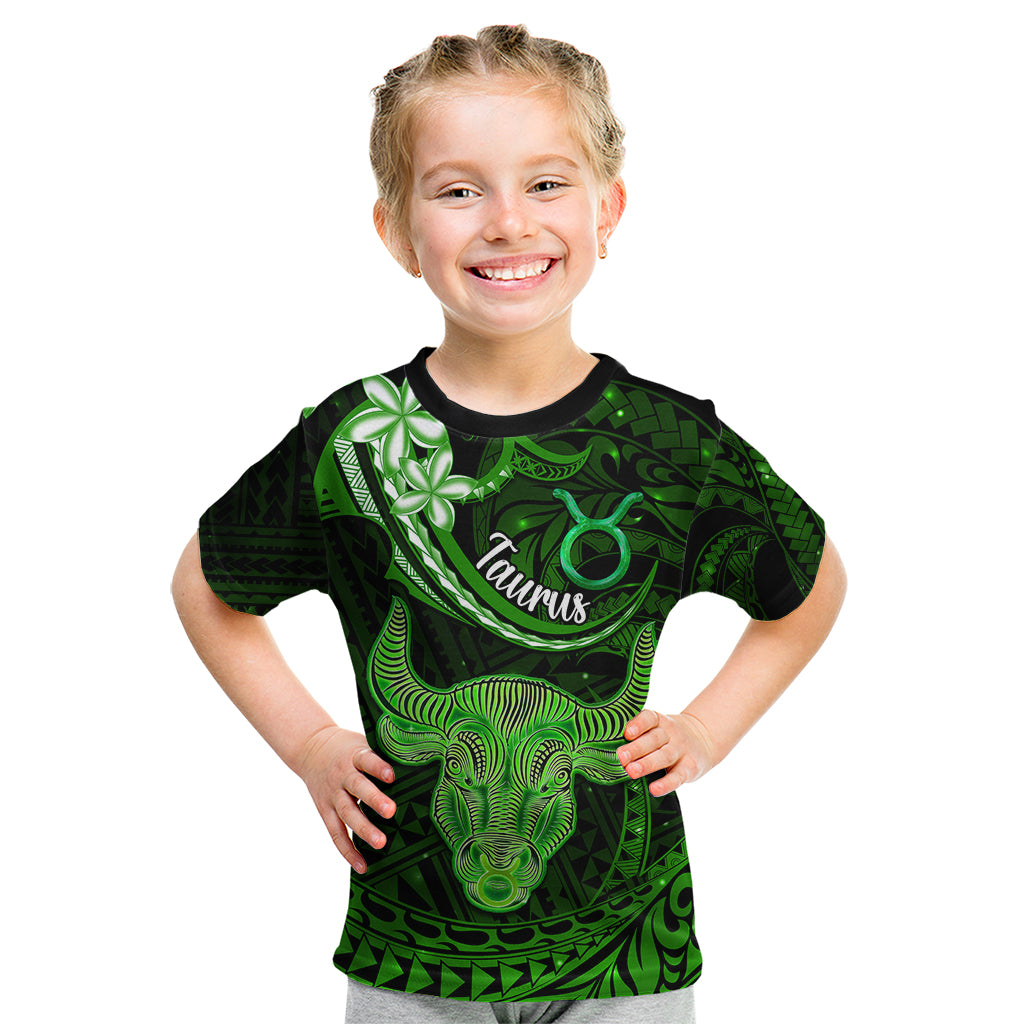 Polynesian Pride Taurus Zodiac Kid T Shirt Astrological Sign Tribal Plumeria Green Galaxy - Wonder Print Shop
