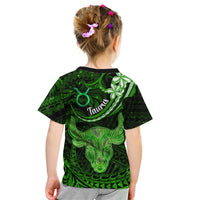 Polynesian Pride Taurus Zodiac Kid T Shirt Astrological Sign Tribal Plumeria Green Galaxy - Wonder Print Shop