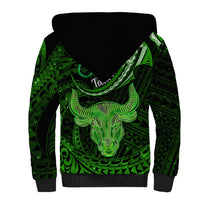 Polynesian Pride Taurus Zodiac Sherpa Hoodie Astrological Sign Tribal Plumeria Green Galaxy - Wonder Print Shop
