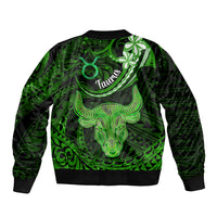 Polynesian Pride Taurus Zodiac Sleeve Zip Bomber Jacket Astrological Sign Tribal Plumeria Green Galaxy - Wonder Print Shop