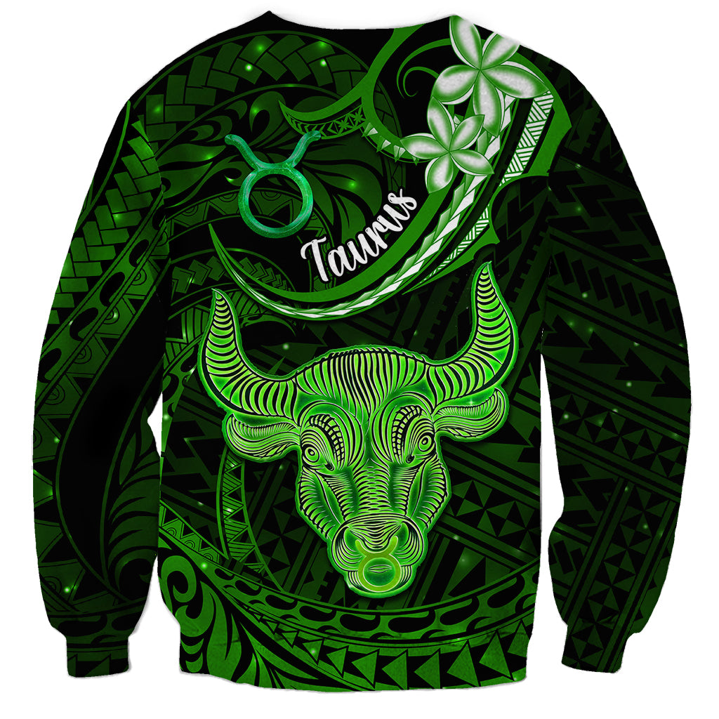 Polynesian Pride Taurus Zodiac Sweatshirt Astrological Sign Tribal Plumeria Green Galaxy - Wonder Print Shop
