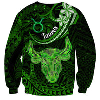Polynesian Pride Taurus Zodiac Sweatshirt Astrological Sign Tribal Plumeria Green Galaxy - Wonder Print Shop
