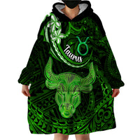 Polynesian Pride Taurus Zodiac Wearable Blanket Hoodie Astrological Sign Tribal Plumeria Green Galaxy - Wonder Print Shop