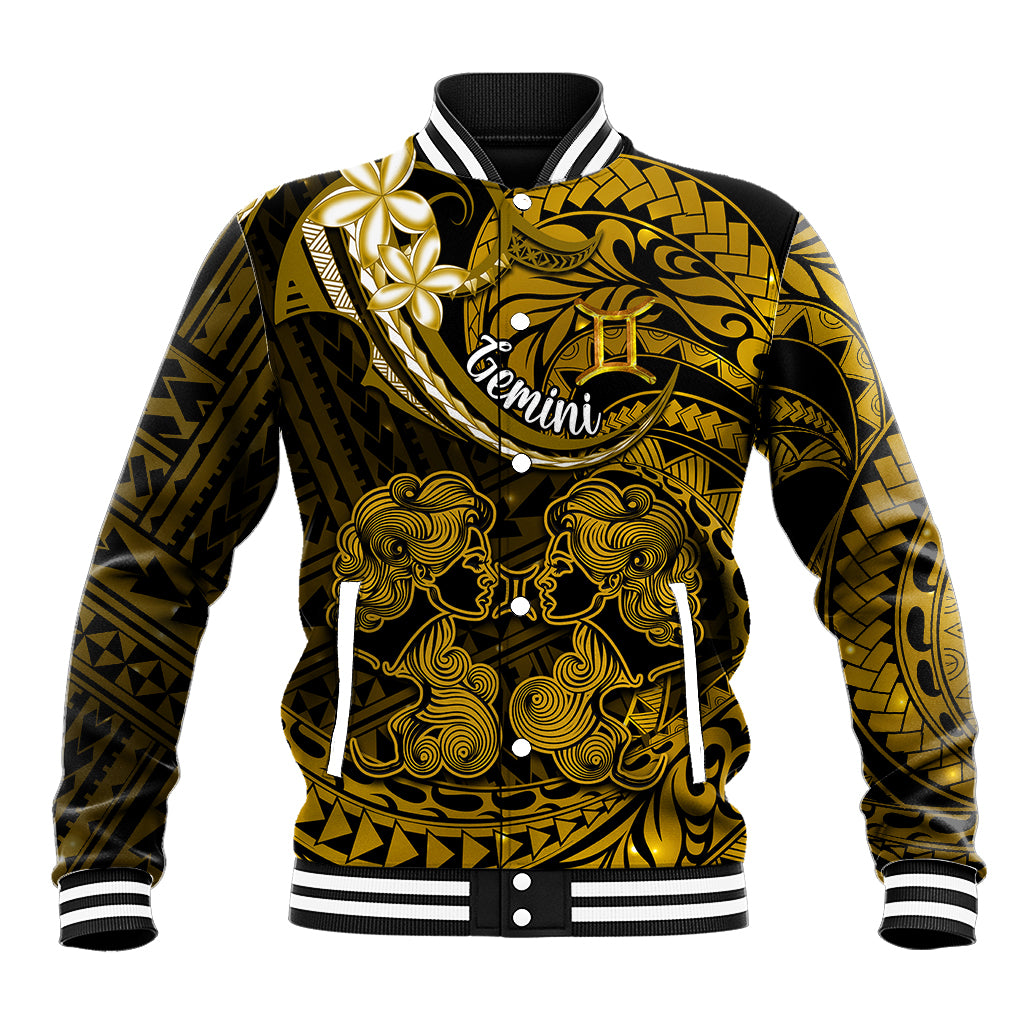 Polynesian Pride Gemini Zodiac Baseball Jacket Astrological Sign Tribal Plumeria Gold Galaxy - Wonder Print Shop