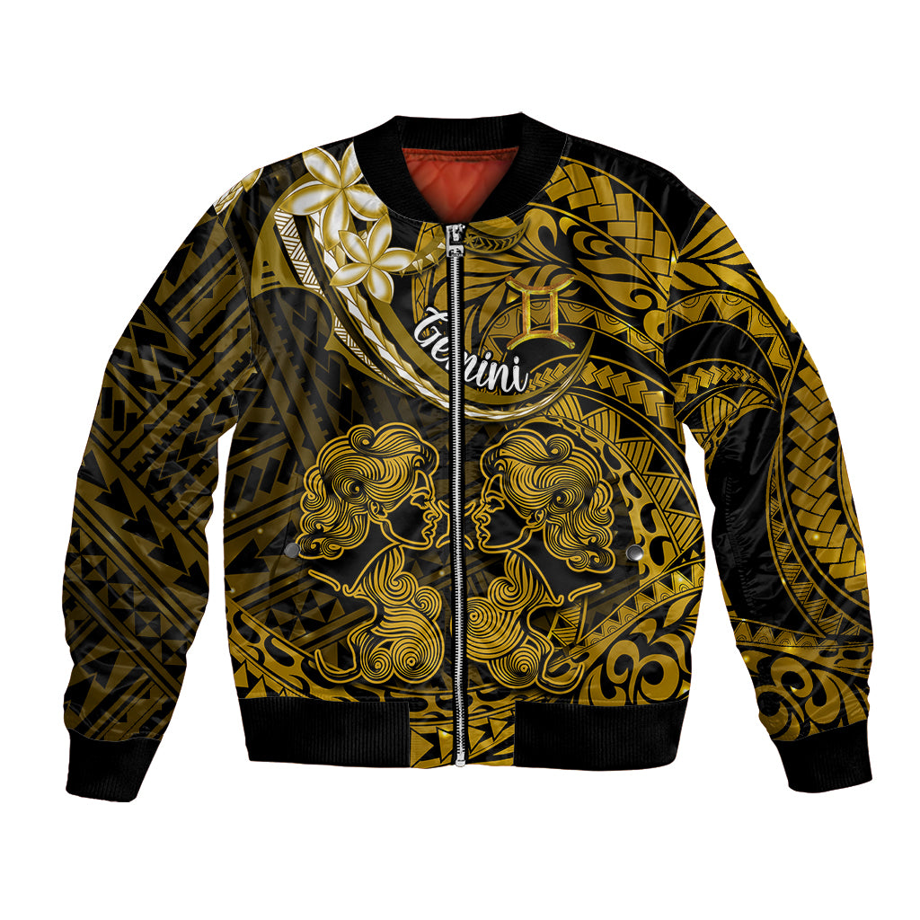 Polynesian Pride Gemini Zodiac Bomber Jacket Astrological Sign Tribal Plumeria Gold Galaxy - Wonder Print Shop